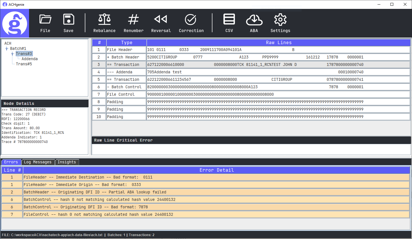 Edit and validate ACH using ACH Genie