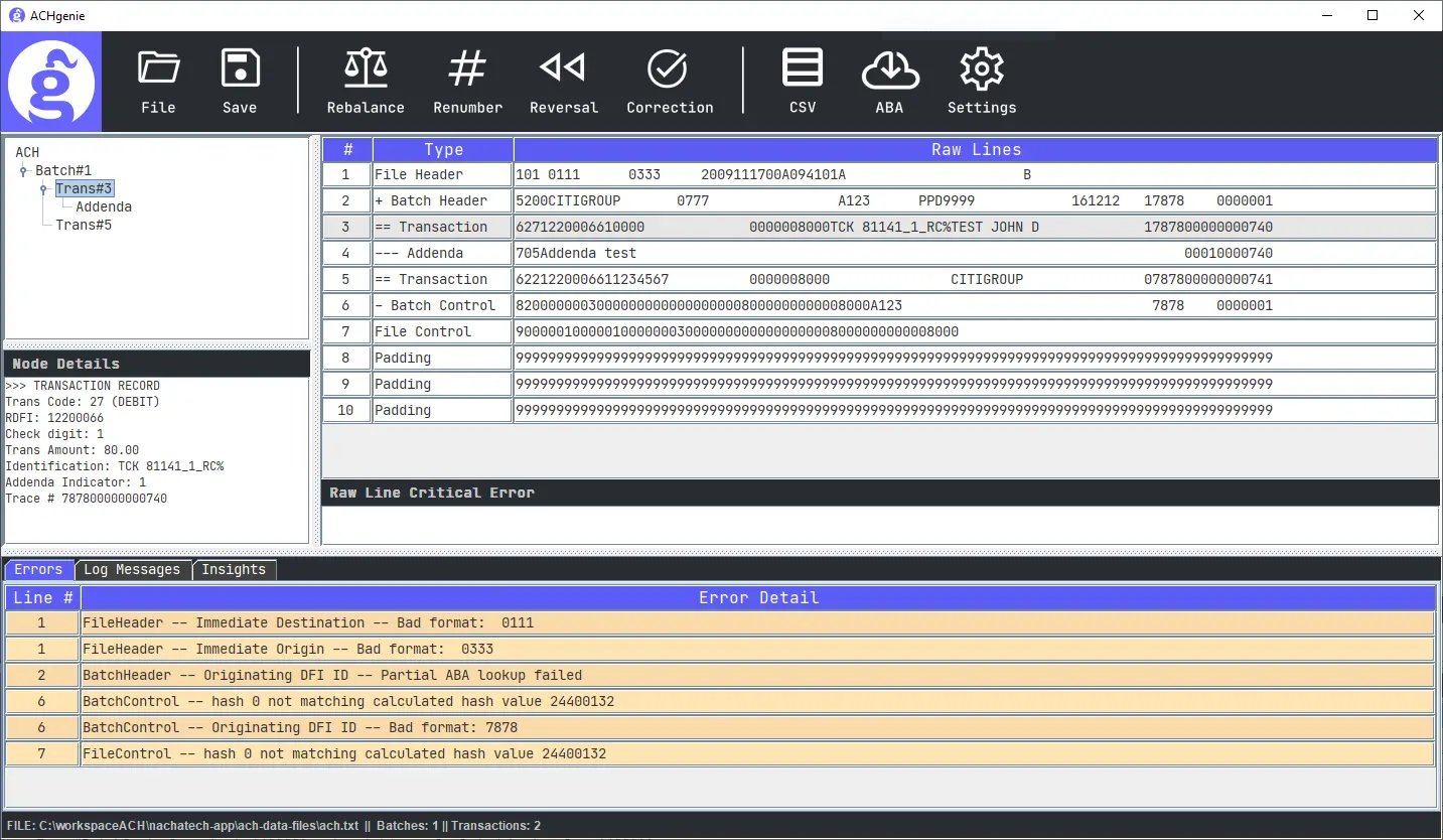 Edit and validate ACH using ACH Genie
